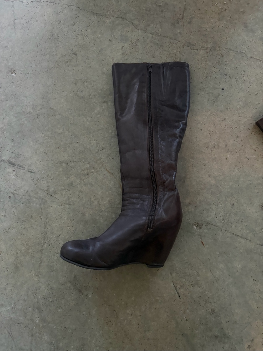 Rick Owens Style Brown Leather Tall Heeled Boots - Picture 3 of 4